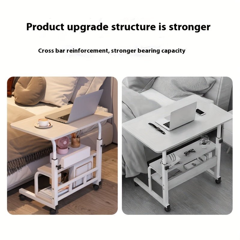 Height Adjustable Rolling Laptop Desk with Wheels & 2-Tier Storage – Sit-to-Stand Mobile Overbed Table, Computer Stand for Bed Couch Home Office Workstation, 6 Colors