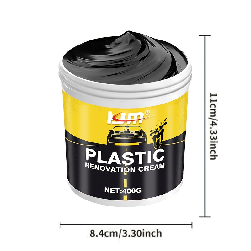 Car Plastic Rubber Repair Cream All-in-One Trim Restorer Scratch Remover Tire Shine Wax Anti-Cracking Anti-Aging UV Protection Formula for Interior Exterior Car Detailing Includes Sponge