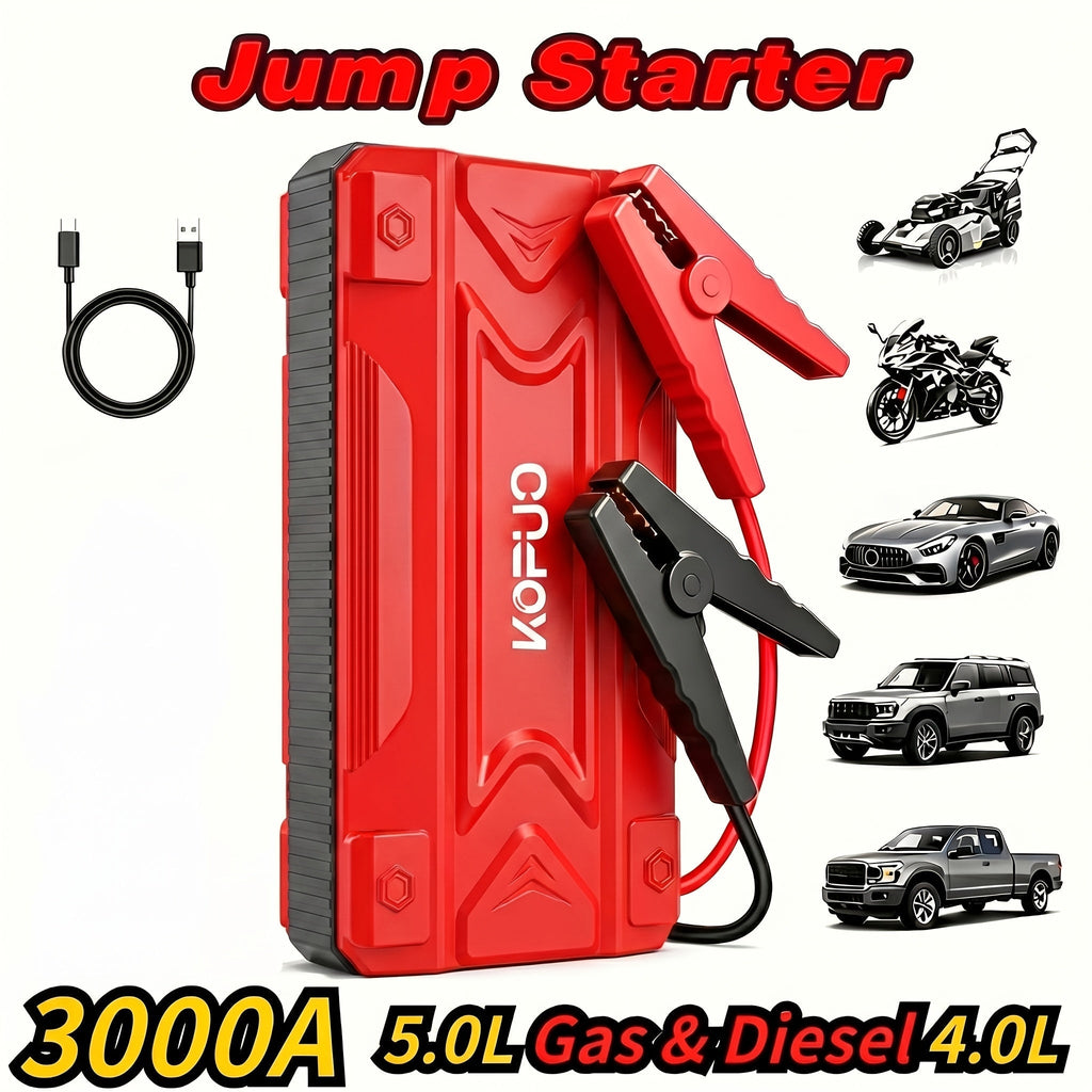 Portable Car Jump Starter with Air Compressor 20000A Peak 7 in 1 Battery Booster Pack 150PSI Tire Inflator Power Bank LED Light LCD Display Safety Hammer 12V Emergency Roadside Kit Car SUV Truck