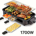 Indoor Electric Smokeless Grill with Raclette – 1700W Non-Stick BBQ Griddle, 3 Raclette Pans, Dishwasher Safe Stainless Steel, Adjustable Temp, Perfect for Home Cooking & Entertaining