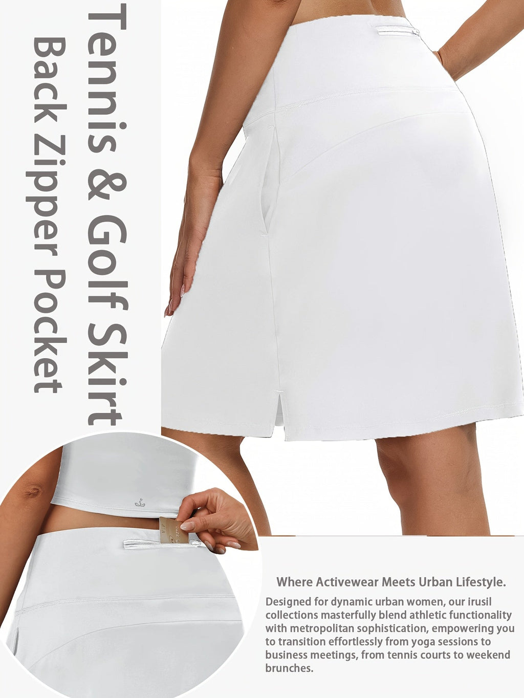 Women's 20-Inch Knee Length Skorts with 5 Pockets – High Waist Built-In Shorts Athletic Skirt for Tennis Golf Pickleball Hiking Casual Wear, Sizes S-XXL, 5 Colors Black White Navy Sky Blue Deep Red