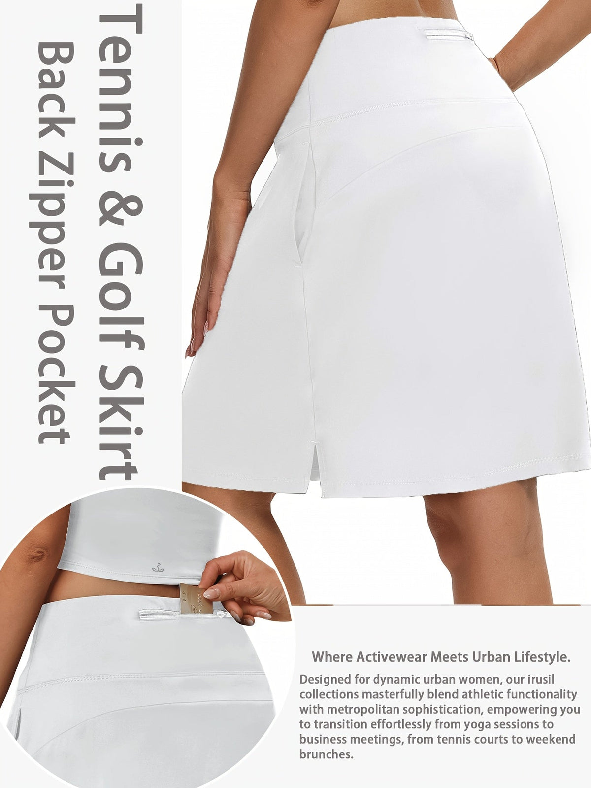 Women's 20-Inch Knee Length Skorts with 5 Pockets – High Waist Built-In Shorts Athletic Skirt for Tennis Golf Pickleball Hiking Casual Wear, Sizes S-XXL, 5 Colors Black White Navy Sky Blue Deep Red