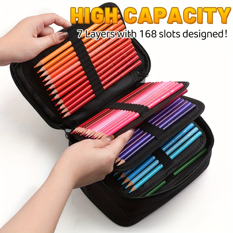 168-Slot Colored Pencil Case Large Art Organizer with 7 Detachable Layers – Polyester, Zipper Pockets, Holds Markers & Pens, Artist Gift for Students & Adults