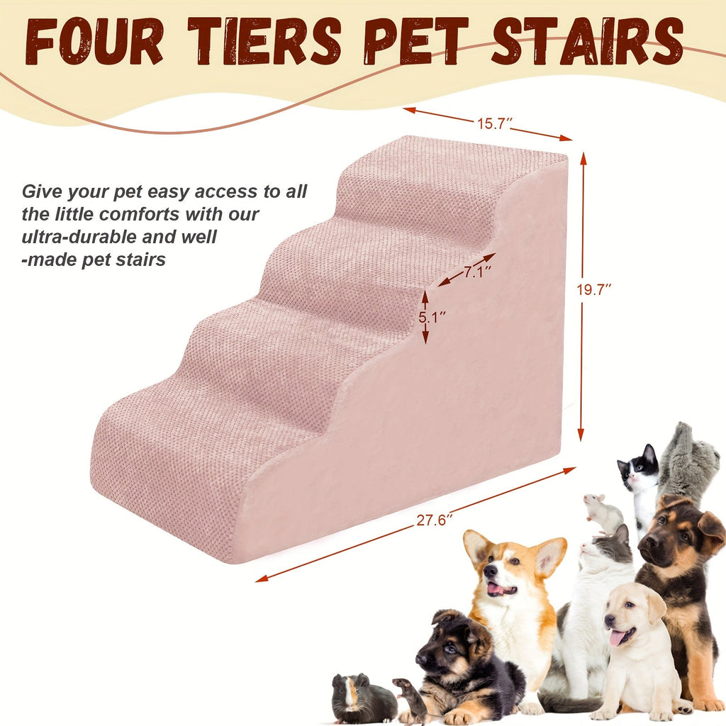 NIUBYA Extra Wide Dog Stairs for Small Dogs – High Density Foam Pet Steps, Non-Slip Bottom, Soft Cushioned Ramp for High Beds Couch Sofa, Ideal for Injured Elderly Dogs, Polypropylene, Compact