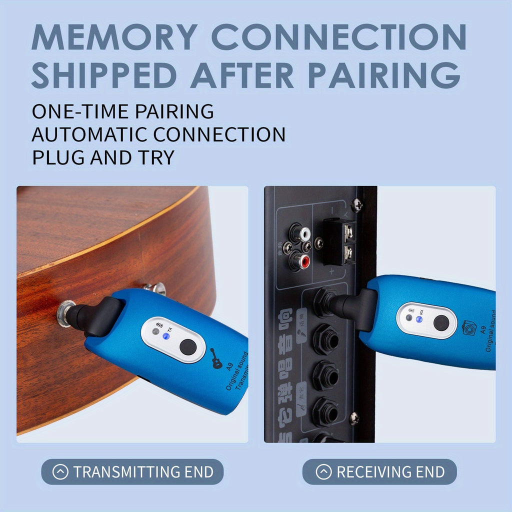 2.4GHz Wireless Guitar System Transmitter & Receiver for Electric Guitar – Low Latency Plug & Play Universal Wireless Instrument System for Guitar Bass Violin – Blue & Black