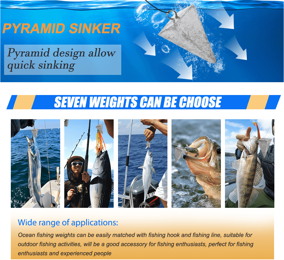 Pyramid Fishing Sinkers 1oz to 10oz Multi-Pack – Strong Hold Saltwater Freshwater Surf Fishing Weights for Pompano Bass Drum Croaker, Bottom Fishing Tackle 1oz 2oz 3oz 4oz 5oz 6oz 8oz 10oz