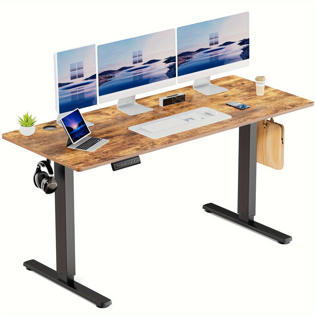 63 Inch Electric Standing Desk Height Adjustable Sit-Stand PC Workstation Wood Desktop Home Office Gaming Room Bedroom 3 Colors 3 Sizes