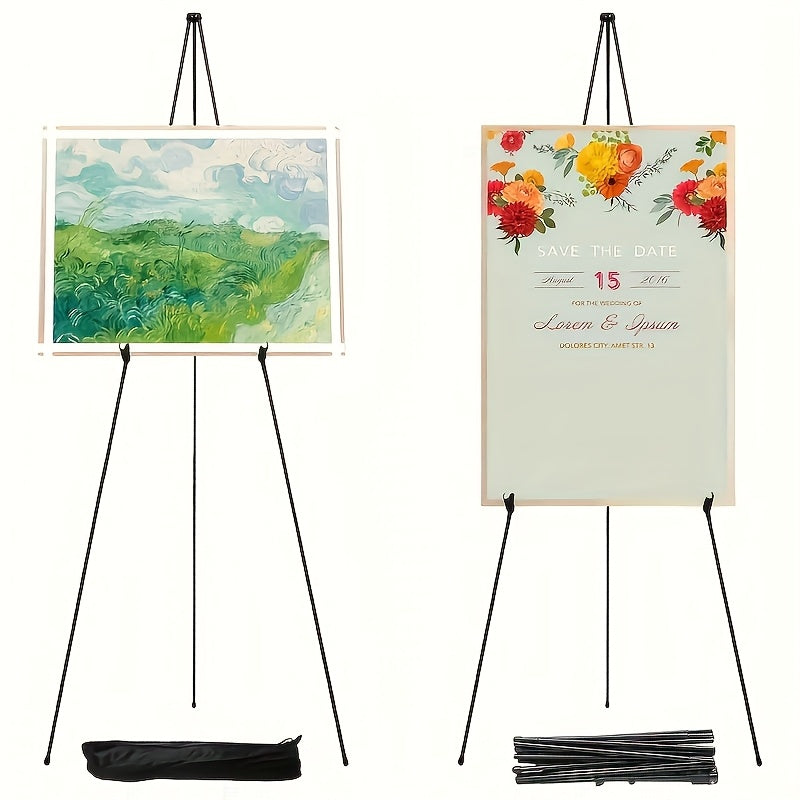 Easel Stand 63 Inch Portable Floor Easel Metal Tripod with Carry Bag for Wedding Signs Poster Display Black Gold 1 or 2 Pack