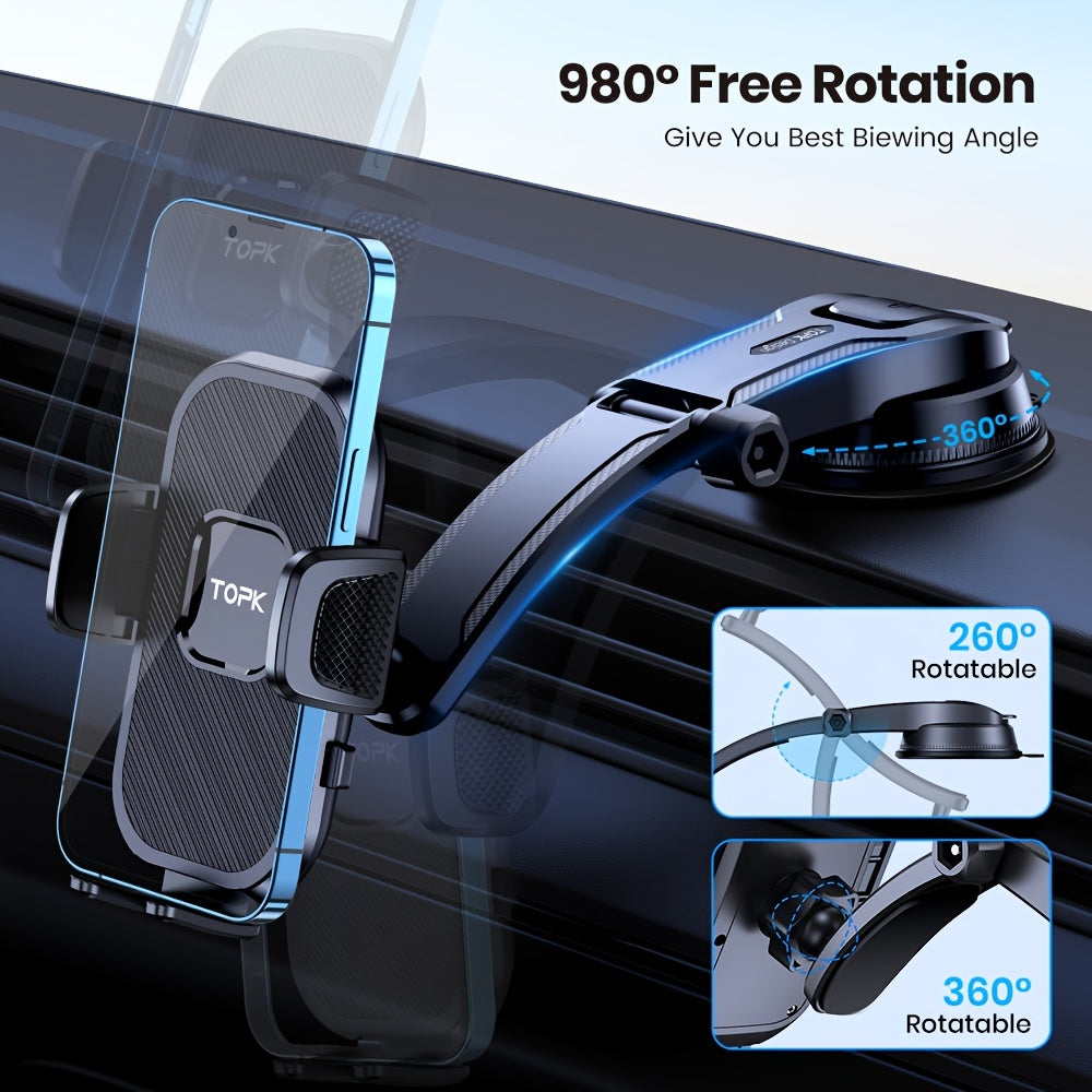 Car Phone Holder Dashboard Mount Universal Hands-Free Cell Phone Car Mount for iPhone 17 16 15 14 Samsung Galaxy Android Smartphones Upgraded Secure Rattle-Free Dash Mount Black