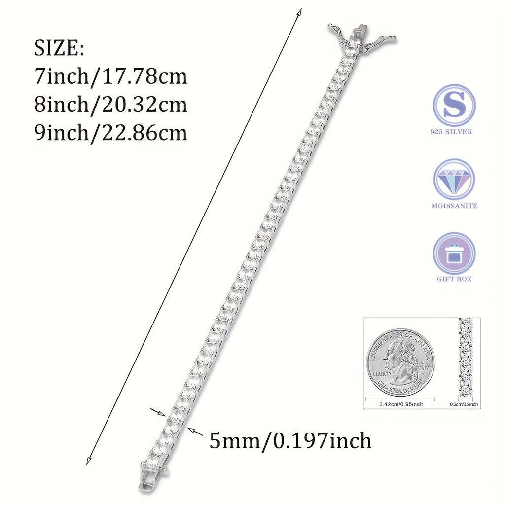 925 Sterling Silver Moissanite Tennis Bracelet 5mm – 0.5 Carat Lab Diamond Luxury Jewelry Gift for Women Men Wedding Anniversary Birthday Christmas