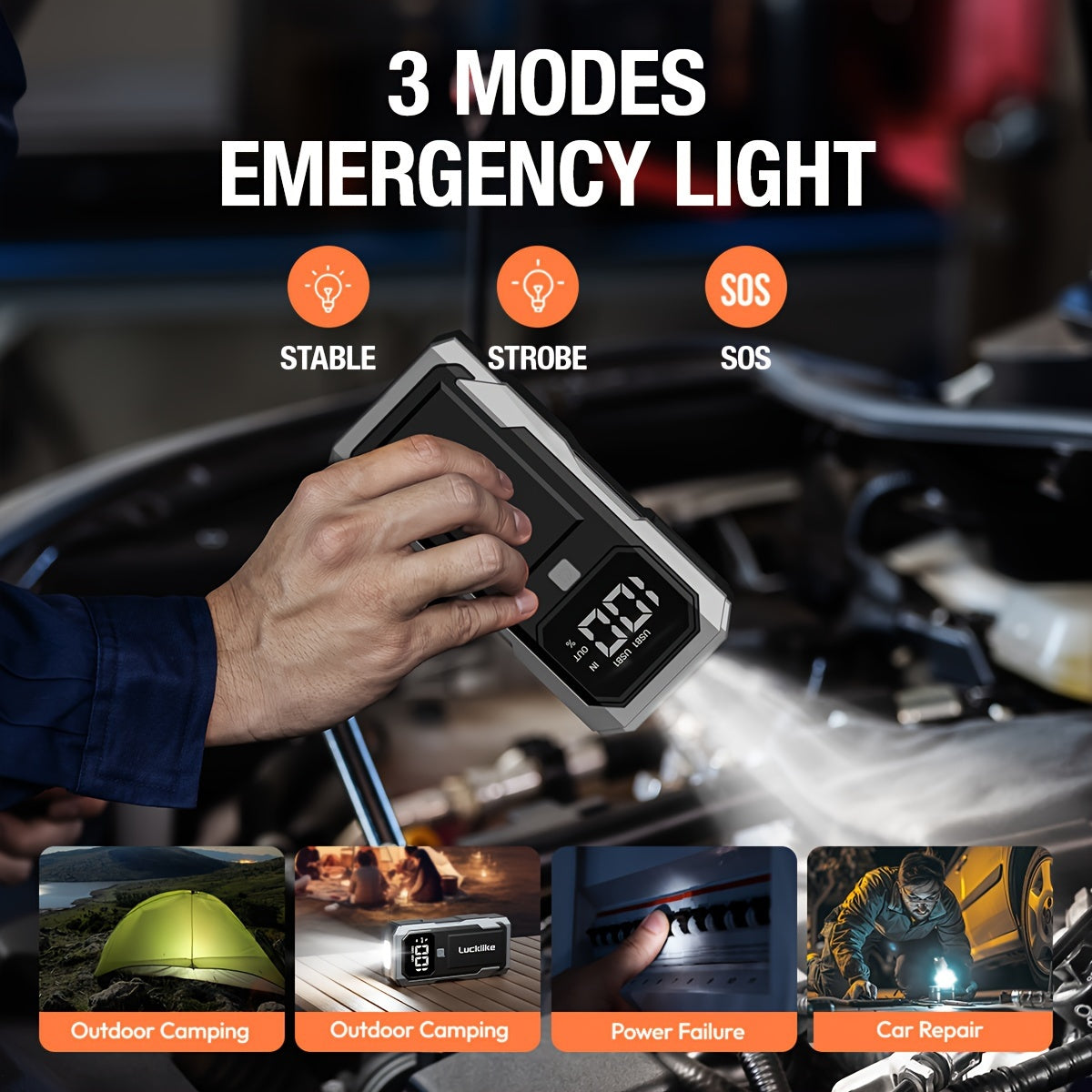 5000A Portable Car Jump Starter & 12V Battery Charger – 3000A Peak, QC3.0 Quick Charge, Intelligent Jumper Cables, LED Light & Power Bank for Gas & Diesel Engines Up to 8.0L