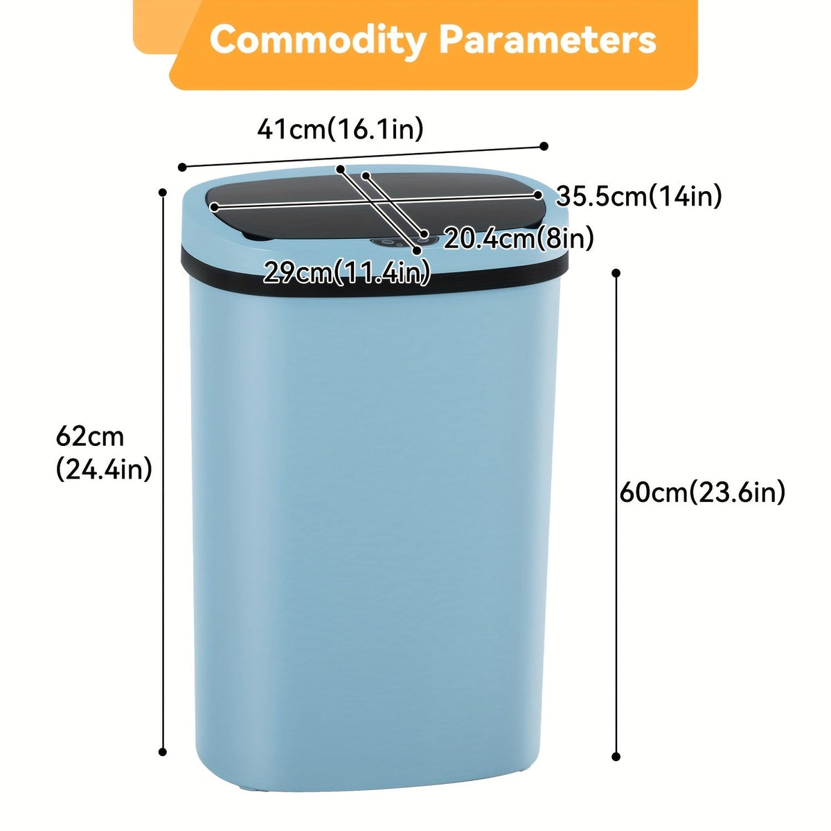 13 Gallon Touchless Trash Can 50L Automatic Motion Sensor Kitchen Waste Bin Stainless Steel & Plastic for Kitchen Office Bedroom Living Room