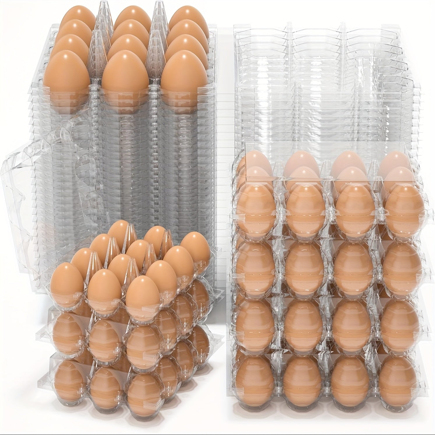 60-Pack Clear Plastic Egg Cartons 12-Cavity with Label Stickers – Bulk PET Egg Boxes for Home Kitchen, Ranch, Chicken Farm, Farmers Market & Refrigerator Storage, Holds Standard Dozen Eggs