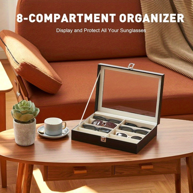 8-Slot PU Leather Eyeglasses Storage Case – Large Capacity Glasses Organizer Display Box for Sunglasses Reading Glasses Household Collection Black White Green