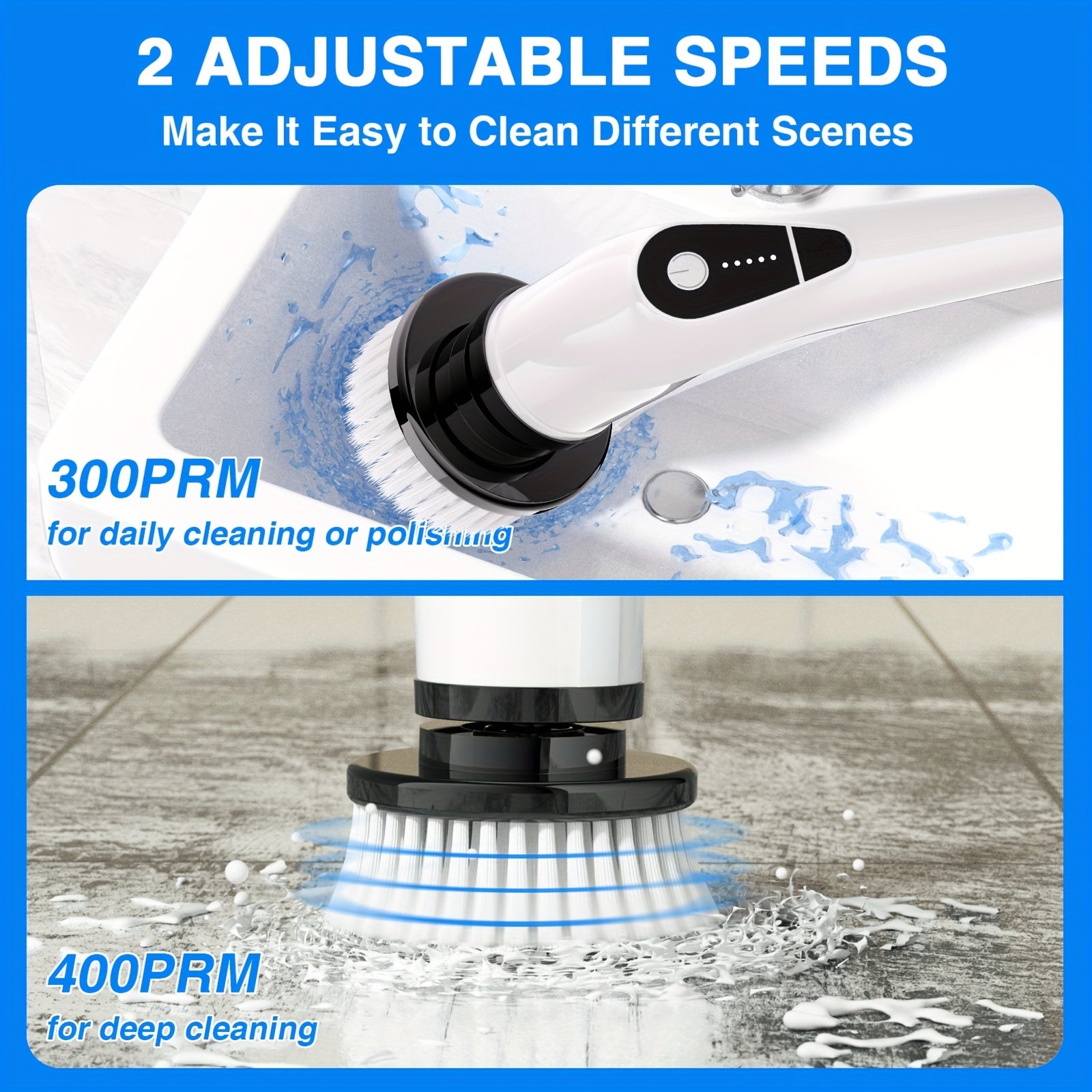 Electric Spin Scrubber Cordless 7-in-1 Cleaning Brush with 7 Replaceable Heads Dual Speed Adjustable Detachable Telescopic Handle for Bathroom Tile Tub Kitchen Car Floor Grout Scrubbing