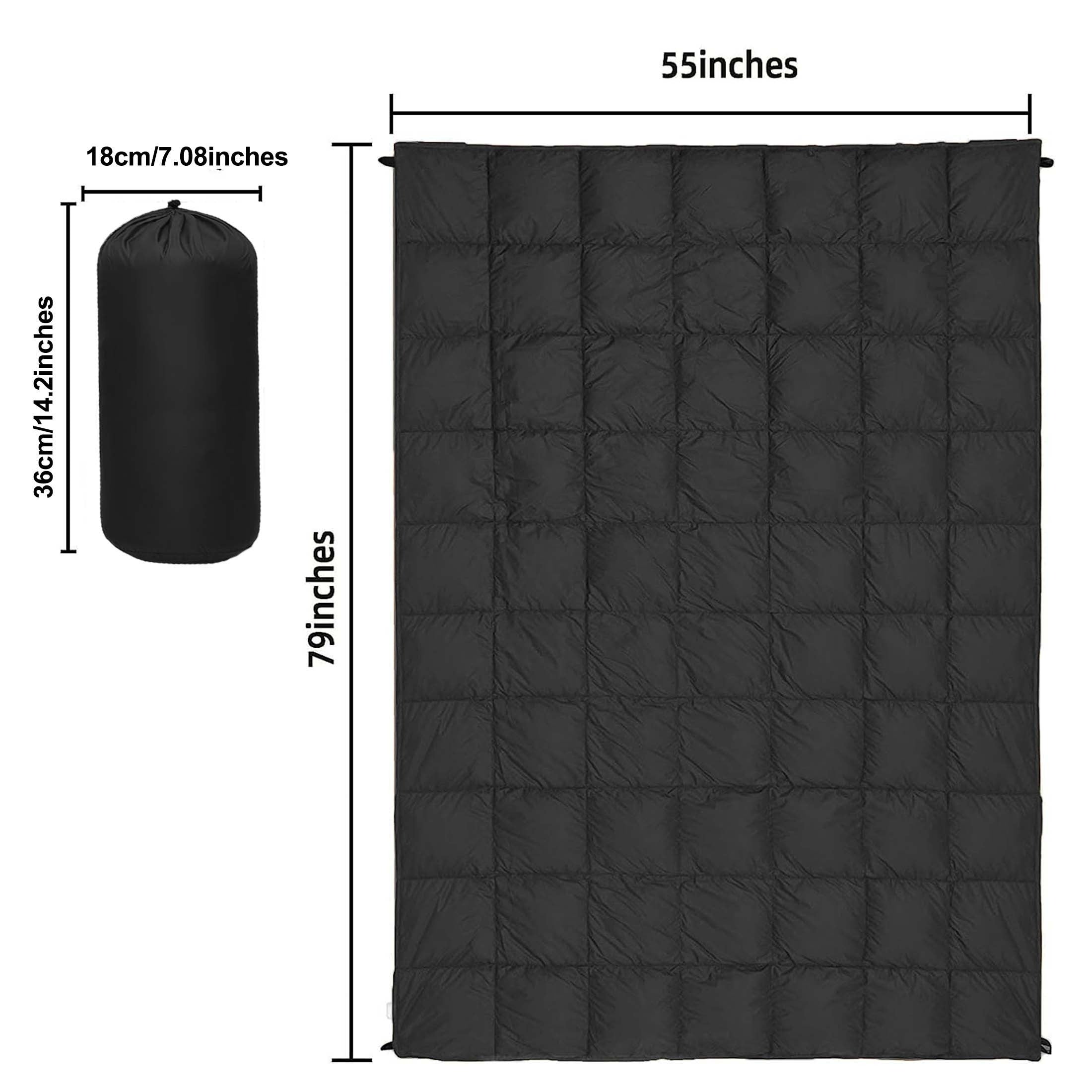 Outdoor Camping Puffy Blanket DWR Water Resistant with 3D Eye Mask – Foldable Lightweight Warm 140x200cm for Camping Travel Car Beach Stadium Festival Hammock Sofa Green Grey Black Blue