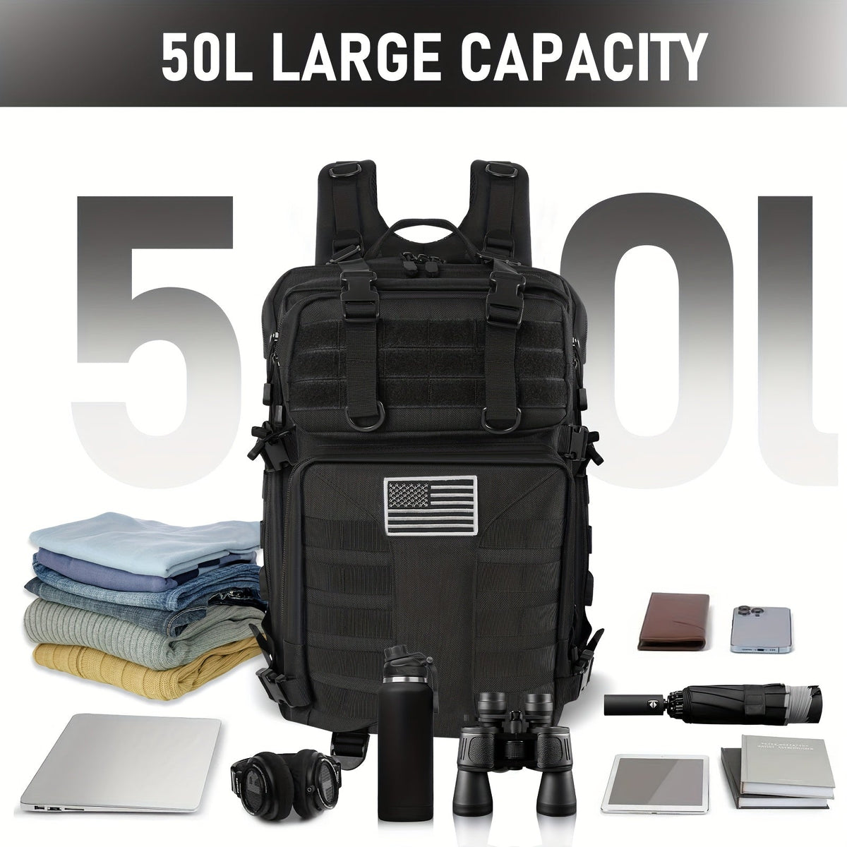 50L High Capacity Tactical Backpack Unisex – MOLLE Military Bag for Camping, Fishing, Hunting, Hiking & Travel – 13 Color Options Including Handbag & Storage Bag Variants