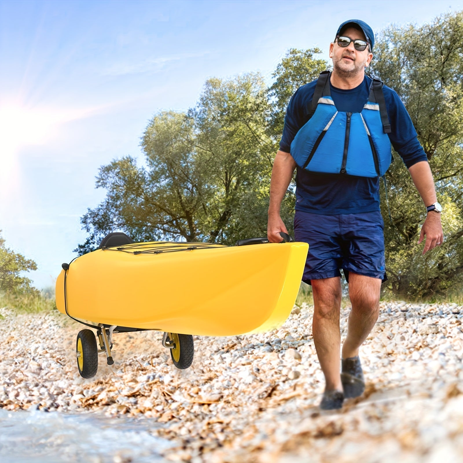 Bonnlo Portable Kayak Trolley Cart Collapsible Cast Aluminum Alloy with 10" Solid Wheels - Fits Canoes, Paddle Boards, Jon Boats, Float Mats & Watercraft Transport