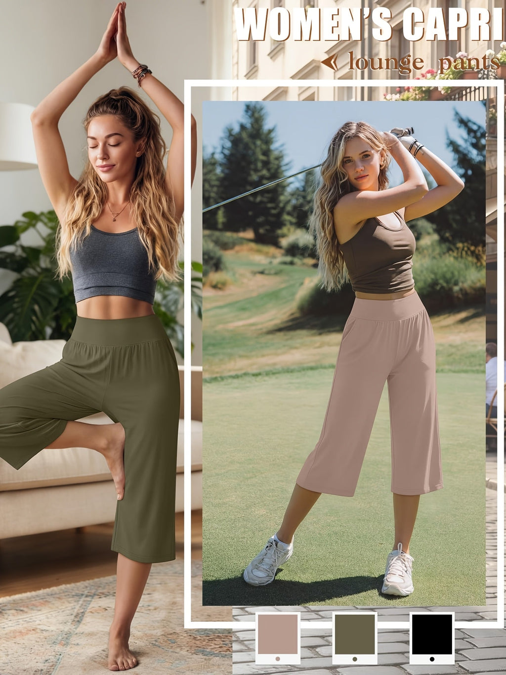 Women's Capri Pants 3-Pack – Loose Lounge Cropped Sweatpants Joggers with Pockets & Elastic Waist, Yoga Capri for Spring Summer Fall Casual Weekend Wear