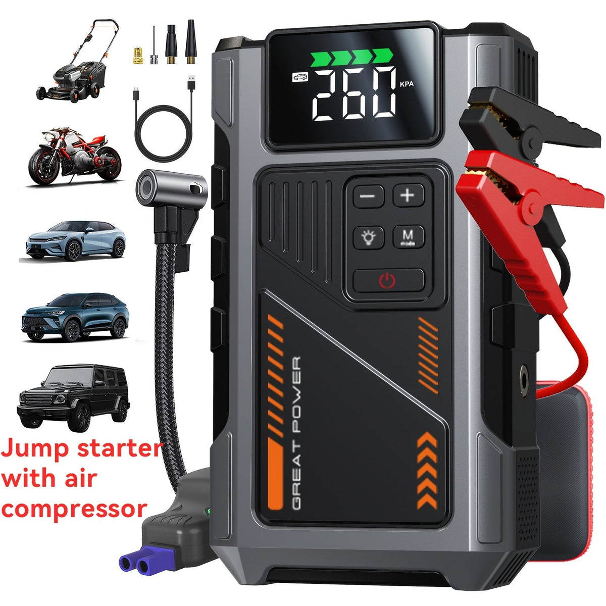 Portable Car Jump Starter 12V Battery Booster Pack with Optional Air Compressor - Emergency Battery Jump Start for Gasoline & Diesel Engines, Compatible with Sedans, SUVs, Trucks & Lawn Mowers