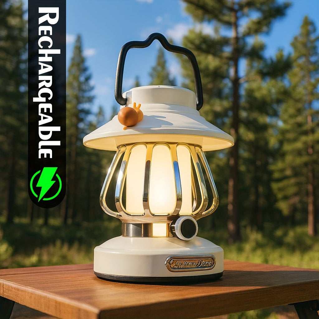 Rechargeable LED Camping Lantern 3-Tone Dimming Snail Design – USB & 18650 Battery Dual Power Freestanding Portable Camp Light for Camping Hiking Emergency Home Office Green White Pink Purple