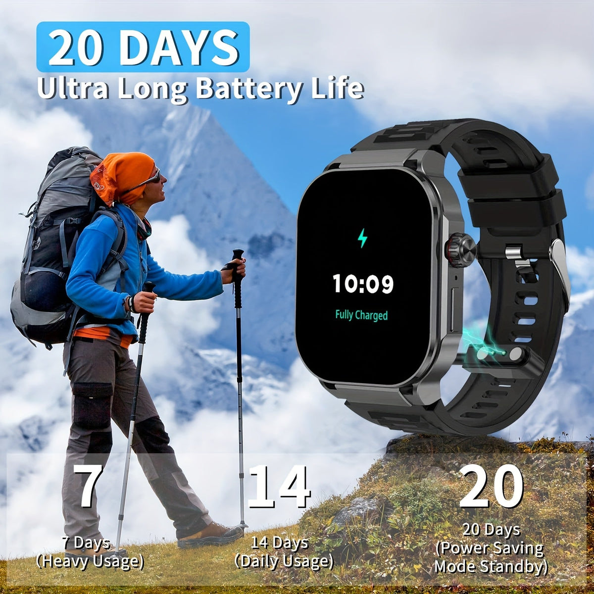 Smartwatch with AI Voice Command 2.1" HD Full Screen Bluetooth 5.3 – 400mAh Battery, Wireless Calls, SMS Alerts, 123+ Sports Modes, Music Playback, Heart Rate & Fitness Tracker for Men Women