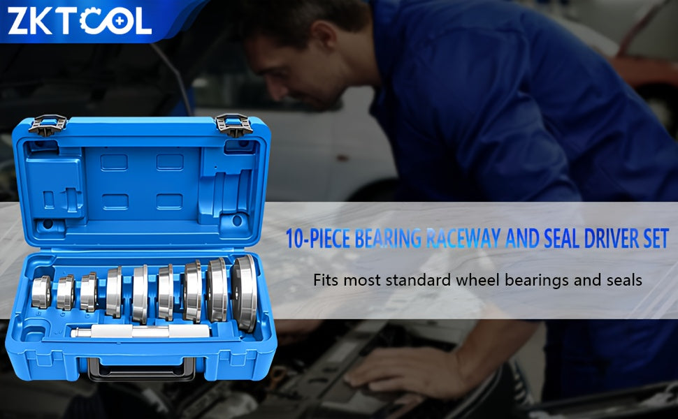 Bearing Press Kit 10-Piece Bearing Race Seal Bushing Driver Installation Set 9 Double-Sided Adapters Universal Fit Cars Trucks SUVs Wheel Bearing Axle Seal Professional Mechanic Tool