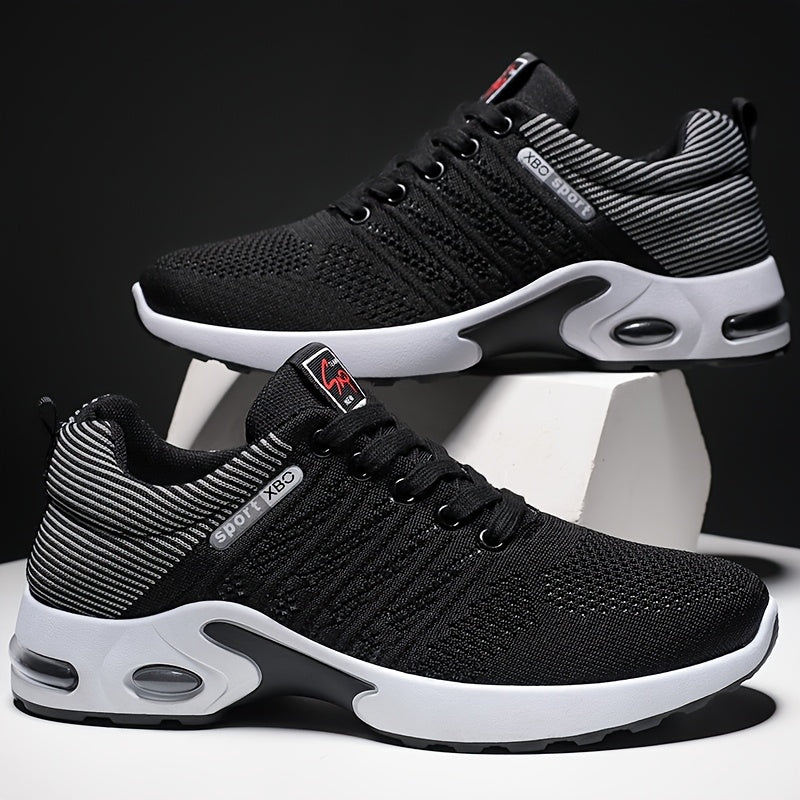 Air Cushion Slip-Resistant Men's Athletic Sneakers – Breathable Lace-Up Casual Sports Shoes for Gym Walking Running Urban Everyday Wear, Black & White or Black Blue, Sizes US 6.5–11.5