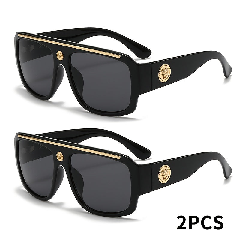 2-Pack Men's Cyberpunk Square Fashion Glasses with Metal Frame – Lightweight Street Style Sunglasses for Men, 8 Color Options, Daily Wear & Gift