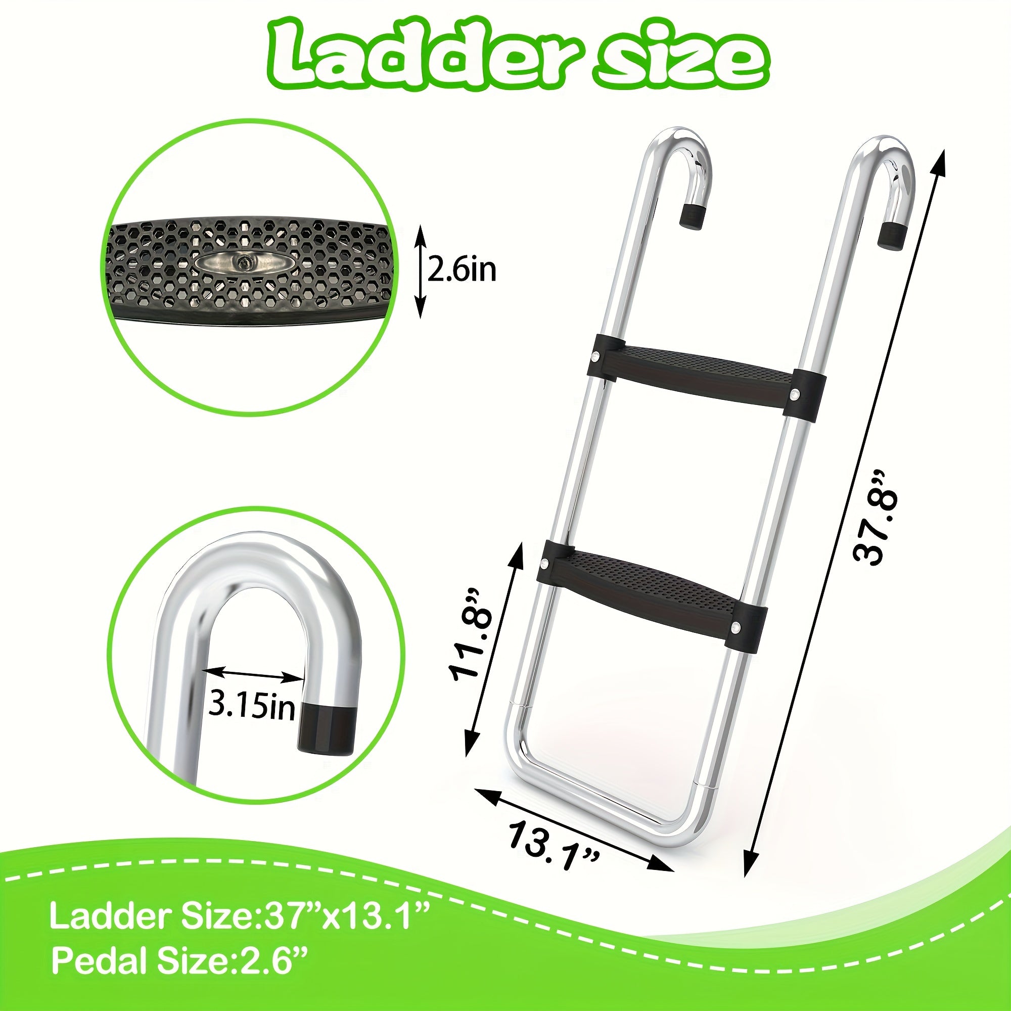 Trampoline Ladder and Slide Kit 2-Step Wide Safety Stairs Tear-Resistant – PE Galvanized Steel Universal Trampoline Accessories for Outdoor Backyard Play Ages 14 Plus