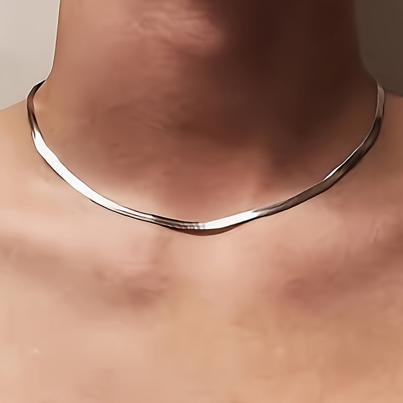 S925 Sterling Silver Flat Snake Bone Chain Necklace Unisex – Handmade Hypoallergenic Artistic Stackable Layering Necklace 18 20 22 Inch Pendant Chain Gift for Him Her Birthday Anniversary