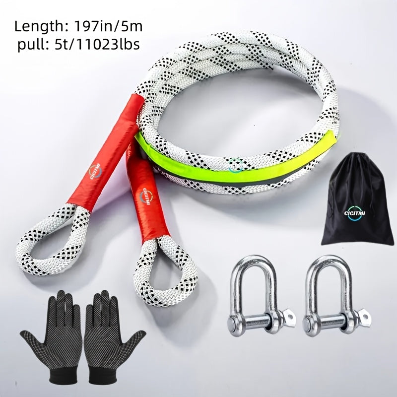 Heavy Duty Tow Rope & Hook Set 16FT Steel U-Shaped Hooks Off-Road SUV Truck Jeep 4x4 Recovery Strap 4 Capacity Options 6613 11023 22046 39683 LBS Emergency Towing Kit