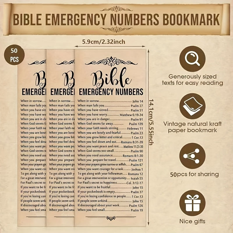 Inspirational Bible Verse Bookmarks 50 Pack – Brown Paper Scripture Bookmarks for Church Sunday School Vacation Bible School, Religious Gifts Christian Stocking Stuffers