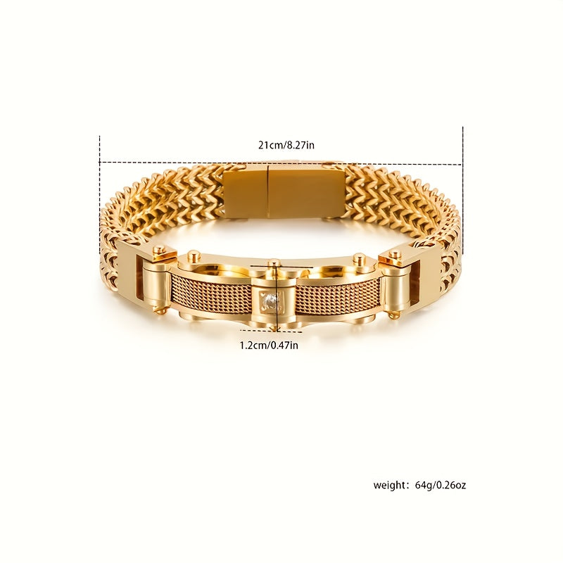 Men's 304 Stainless Steel Motorcycle Chain Bracelet – Hip Hop Punk Biker Magnetic Clasp Synthetic Gem Bracelet for Men Nightclub Party Wedding Streetwear Gift