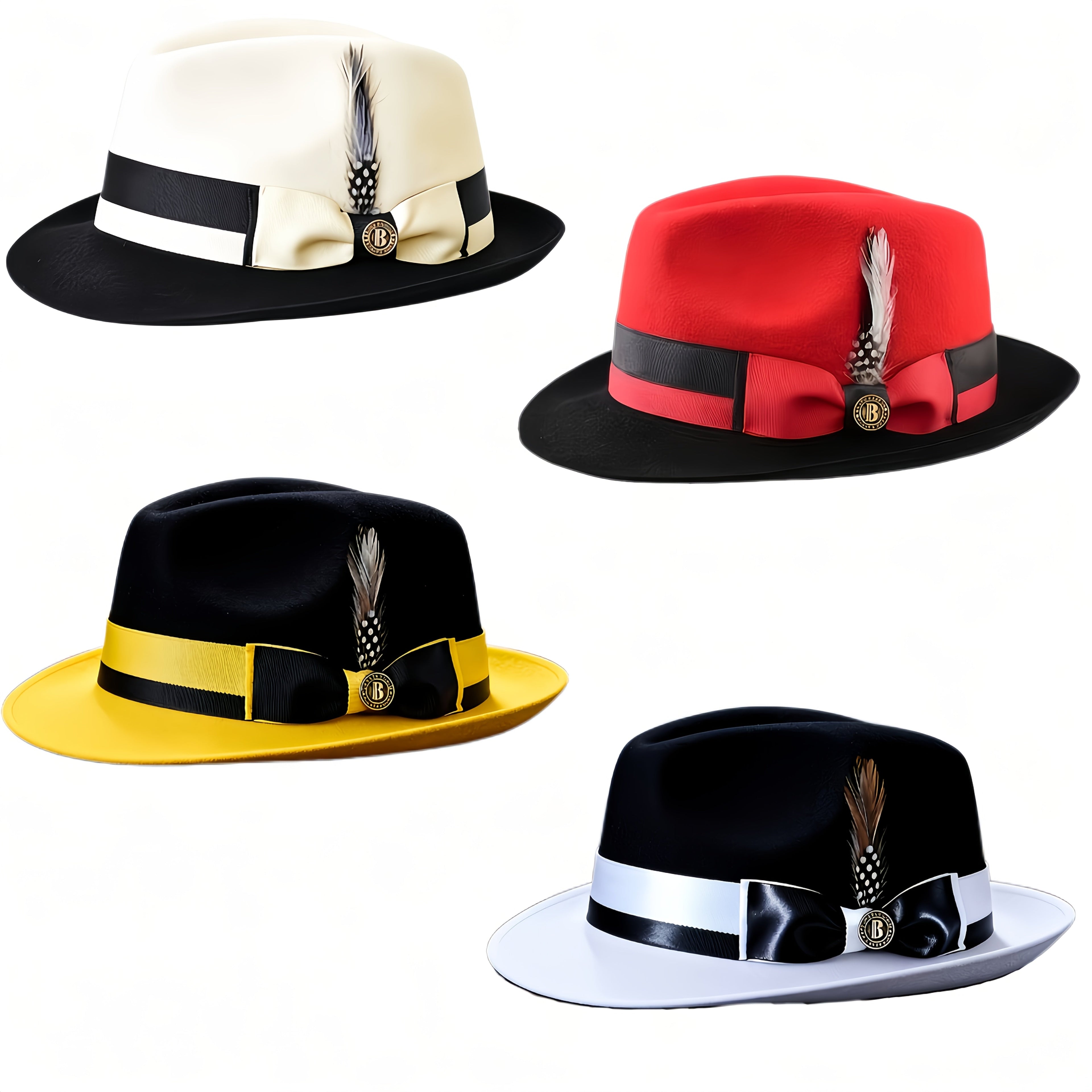 Men's Vintage British Gentleman Top Hat Cashmere Wool Blend – Adjustable 57-60cm Classic Fall Winter Dress Hat in Black White Red Yellow for Formal Costume Party Holiday Gift