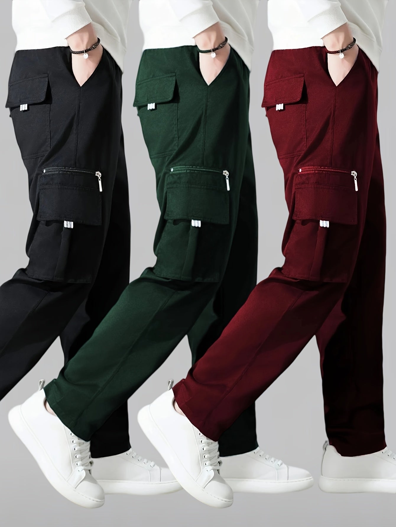 Men's Cargo Pants 3-Pack Multi-Pocket Tactical Outdoor Travel Casual Daily Pants Sizes S-XXXL 10 Colors Black Khaki Army Green Navy Blue Dark Gray