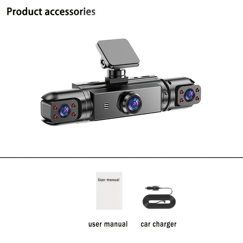 360° 4-Channel Dash Cam 1080P Full Coverage – Front 1080P + 720P Front/Rear/Left/Right, Night Vision WDR G-Sensor Loop Recording, Car Driving Recorder with Optional 32GB/64GB TF Card