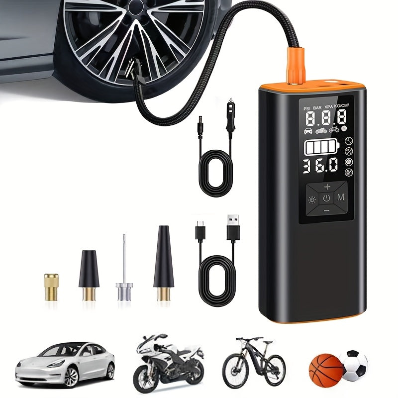Portable Tire Inflator 150 PSI Wireless Air Compressor 6000mAh Battery 12V Cord Digital Gauge Auto Shut-Off LED Light 4 Preset Modes for Car Motorcycle Bike Ball Road Trip
