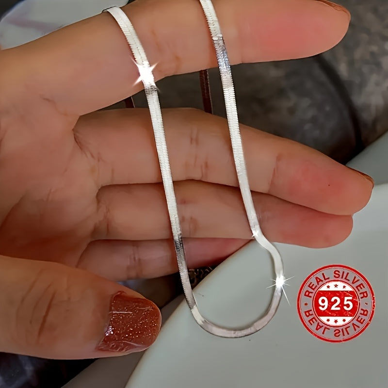 S925 Sterling Silver Flat Snake Bone Chain Necklace Unisex – Handmade Hypoallergenic Artistic Stackable Layering Necklace 18 20 22 Inch Pendant Chain Gift for Him Her Birthday Anniversary