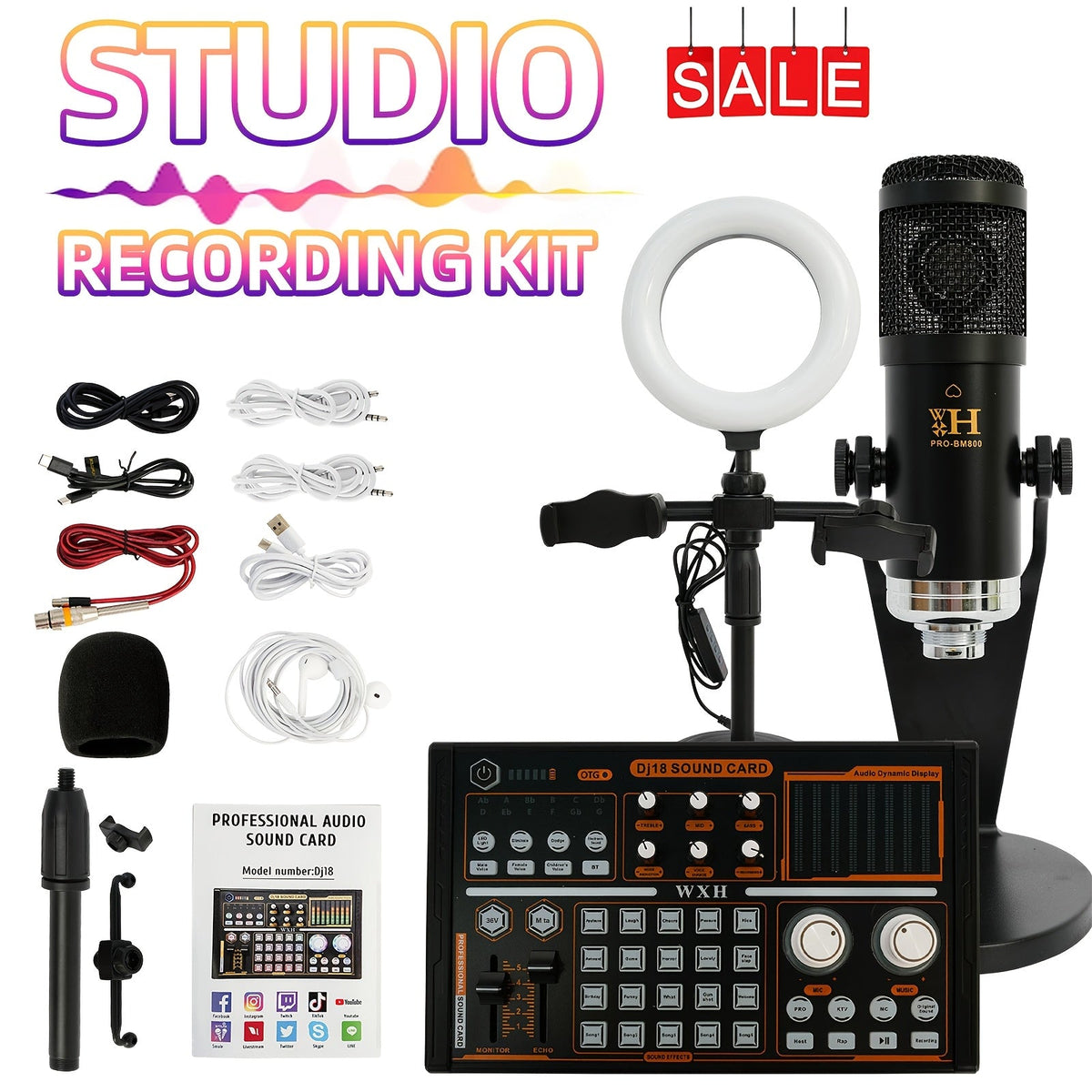 BM800 Condenser Microphone & Sound Card Recording Kit – Home Studio Bundle for Podcasting, Streaming, Voice Overs & Music, Compatible with PC, Smartphone & Tablet, Multiple Models Available