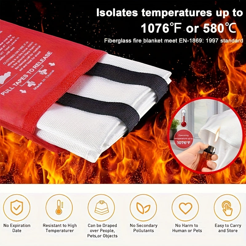 4-Pack Fiberglass Emergency Fire Blankets Heat Resistant Flame Retardant Safety Blanket – Home Kitchen Camping Car Garage Compact Fire Suppression Essential Fire Safety Equipment