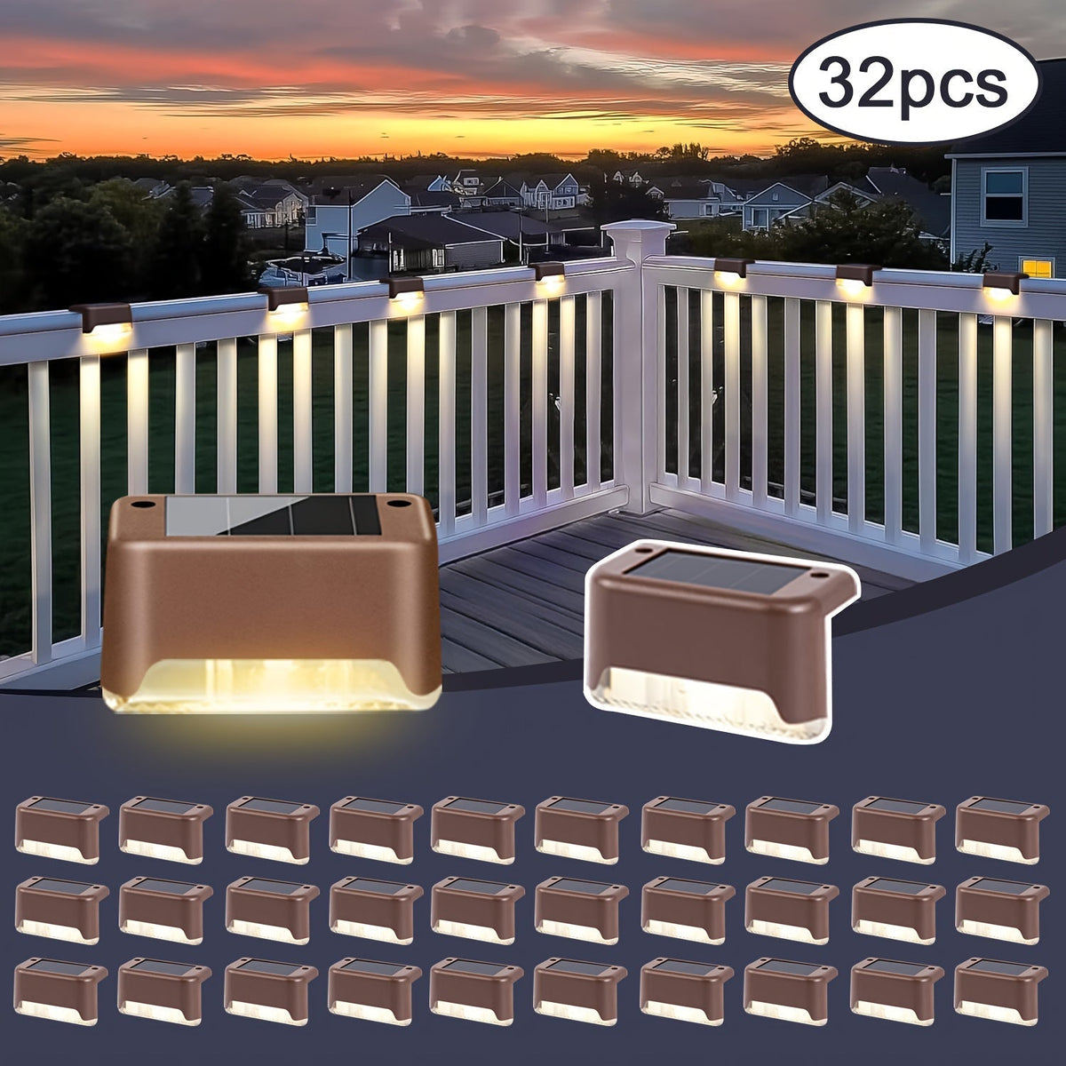 Solar Deck Lights Outdoor Waterproof LED – Auto Dusk to Dawn 800mAh Warm White Solar Powered Step Stair Fence Pathway Patio Garden Driveway Yard Wall Lighting 8 16 32 Pack