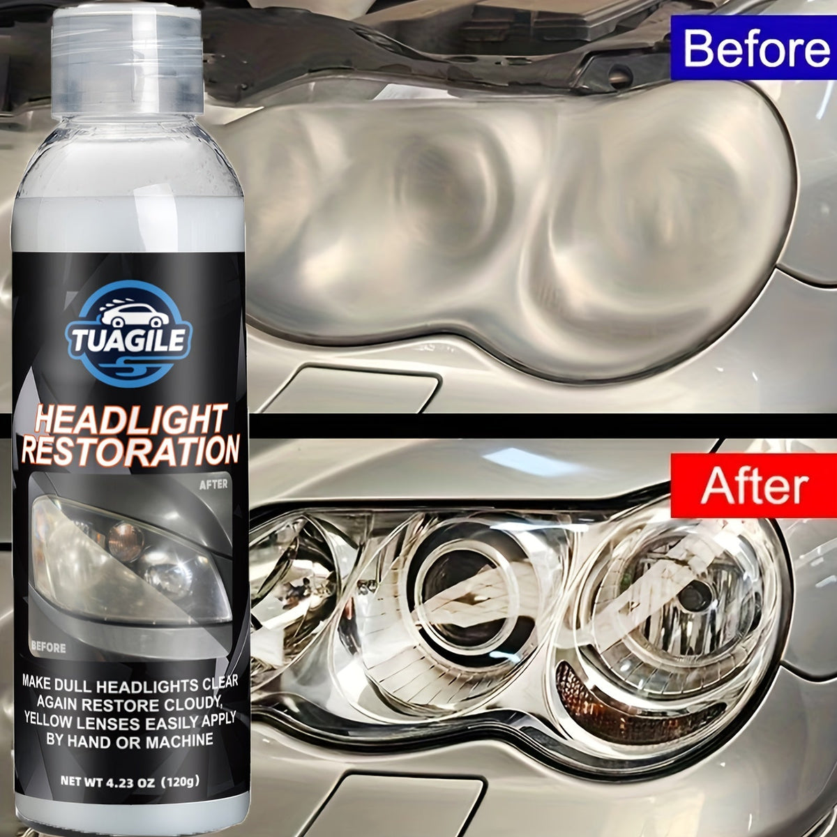 Headlight Restoration Kit UV Protective Coating Spray – Chemical Formula Removes Yellowing Oxidation & Haze, Restores Foggy Cloudy Headlights to Crystal Clear Brightness for All Cars