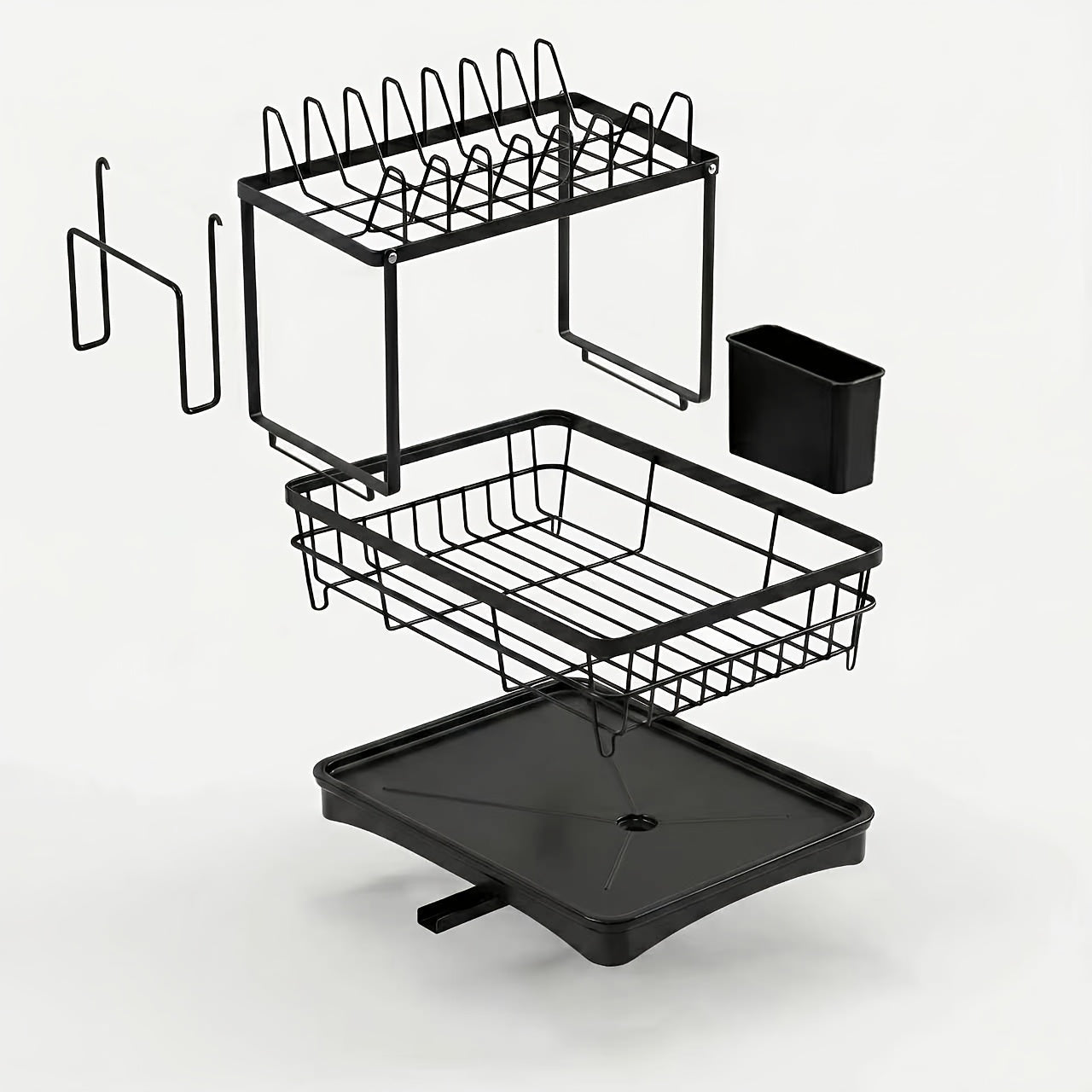 2-Tier Dish Drying Rack Kitchen Counter Drainboard Drain Mat Knife Fork Cup Holder Utensil Organizer Dish Drainer Kitchen Gadget Gift for Women Mother's Day Black Gray White