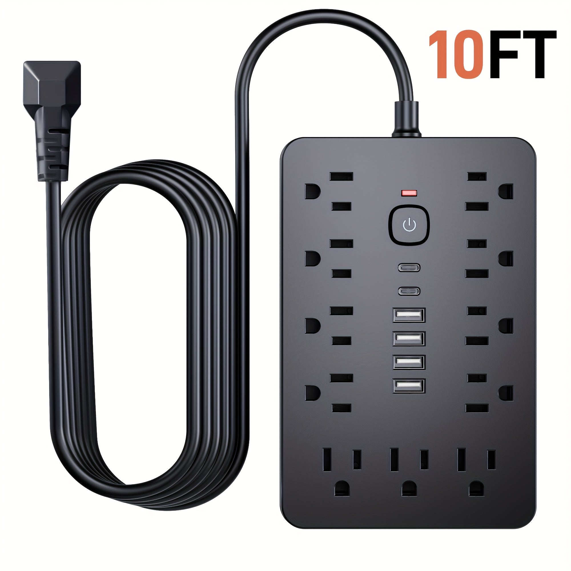 17-in-1 Power Strip Surge Protector 11 AC Outlets 4 USB-A 2 USB-C Ports Flat Plug Space-Saving Extension Cord Home Office Desk Kitchen Bedroom 5ft 10ft White Black