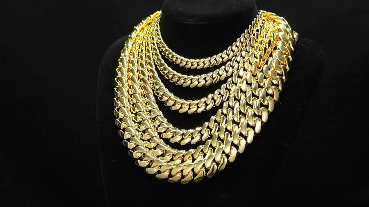 18K Gold Plated Cuban Link Chain Necklace and Bracelet Set for Men 14mm Thick Stainless Steel Hip Hop Jewelry Set with Buckle Clasp Sizes 16-30 Inch Gift for Him