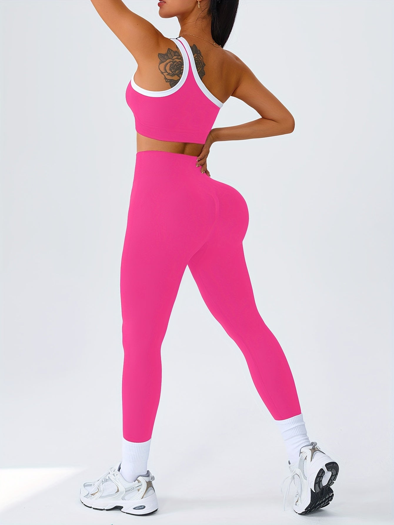 Women's Butt Lifting Leggings & Sports Bra Set 2 Piece High-Waisted 90% Polyamide – Stretchy Minimalist Yoga Running Workout Outfit with Camisole Top, 6 Colors S-XL
