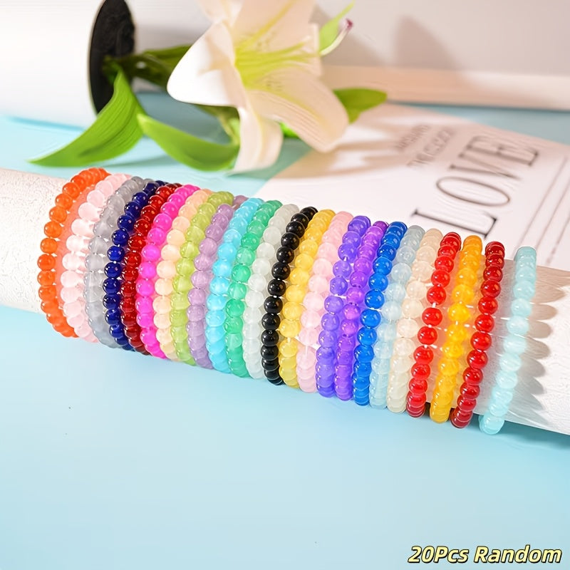 20-Piece 8mm Handcrafted Boho Glass Bead Bracelet Set for Women – Colorful Elastic Stackable Bangles Multi-Layer Beach Summer Jewelry Vacation Party Daily Wear Birthday Gift