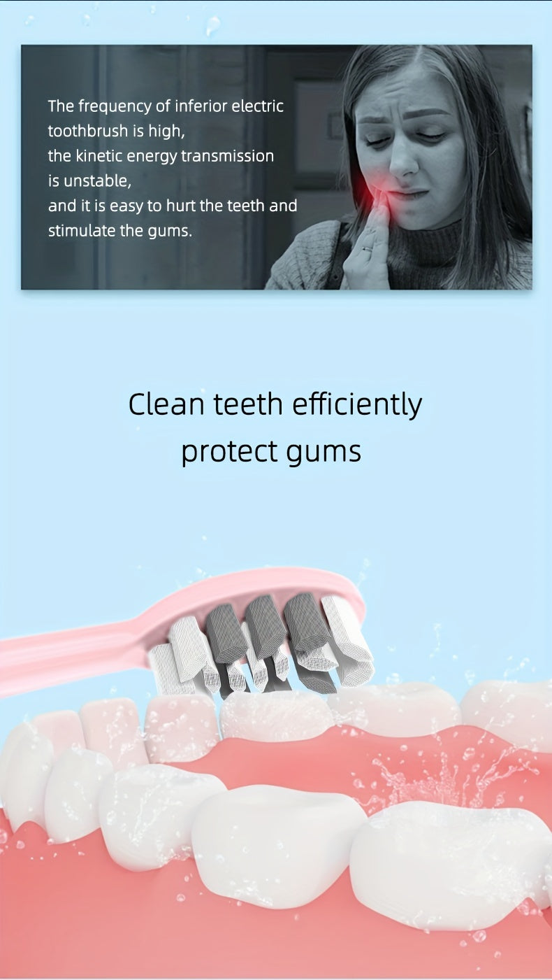 Sonic Electric Toothbrush IPX8 Waterproof USB Rechargeable 5 Replacement Brush Heads Smart 2-Minute Timer Metal Shaft Adults Men Women Couple Oral Care Black Pink Green