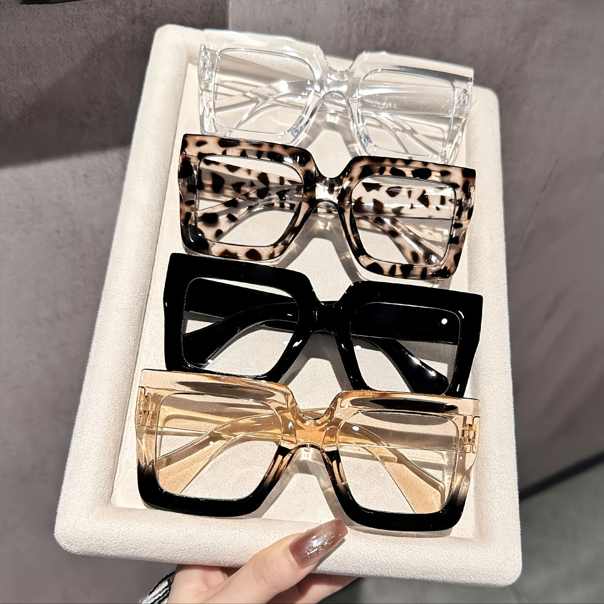 4 Piece Women's Square Fashion Glasses Set – Tortoiseshell Clear Rose Gold Lightweight Plastic Frames Stylish Decorative Eyewear for Office Home Parties Gift for Women